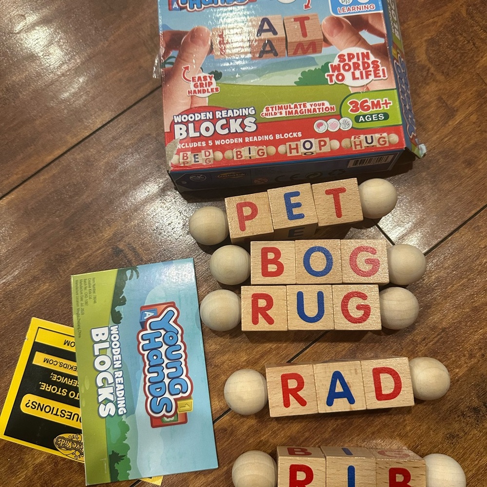 Young Hands Wooden Reading Blocks and School Zone Alphabet Go Fish/Flash Cards - Picture 2 of 7